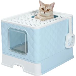 Kattenbak - Kattenbak met schepje - Opvouwbaar - Lichtblauw - 40cm/50cm/37cm - Makkelijk schoon te maken kattenbakvulling - Kattenbakken