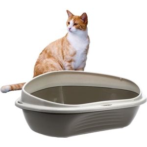 Kattenbak hoek klein hoek kattentoilet met rand zonder deksel open grijs katten toilet hoektoilet