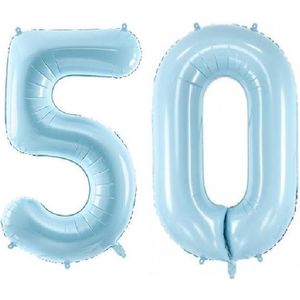 Folie ballon cijfer 50 jaar – 80 cm hoog – Blauw - met gratis rietje – Feestversiering – Verjaardag – Abraham Sarah - Bruiloft