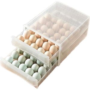 Koelkast Eieren Opbergdoos, Dubbellaagse Eieren Opslag Container, Eier Verse Doos, Grote Capaciteit voor 60 Eieren, Milieubescherming, Stapelbaar voor Koelkast Keuken Picknick (26 * 34 * 17 cm)
