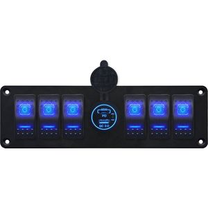 ProRide Schakelpaneel 12V voor Auto/Boot - USB/USB C Stopcontact 2 Poorten met Schakelaar - 65W - QC3.0 - 6 schakelaars - Blauw