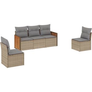 vidaXL 5-delige Loungeset Poly Rattan Beige Loungeset - Tuinset - Lounge - Buitendecor - Garden Furniture
