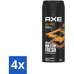 Axe - Deodorant Bodyspray - 48hrs Non Stop Fresh - Wild Spice - Wild Spices & Cedarwood - 150 ml - Voordeelverpakking - 4 stuks