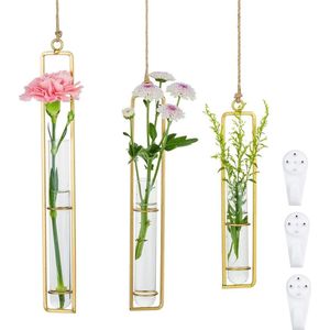 Reageerbuisjes vaas, glazen vazen, set, 3 stuks reageerbuisjes voor bloemen, standaard, gouden bloemenvaas, vintage glazen vaas, kleine bloemenvazen, kleine glazen vazen, smalle hydrocultuur,