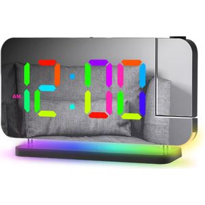 Ikello Digitale led kleuren spiegel wekker bureau klok met nachtlampprojector projectie voor thuis - kantoor - slaapkamer - kinder wekker - nachtkastje