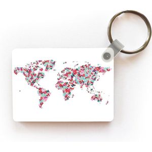 Sleutelhanger - Wereldkaart - Vlinders - Kleuren - Uitdeelcadeautjes - Plastic