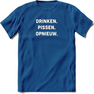 Drinken, pissen, opnieuw Bier T-Shirt | Unisex Kleding | Dames - Heren Feest shirt | Drank | Grappig Verjaardag Cadeau tekst | - Donker Blauw - XXL