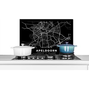 Spatscherm keuken 70x50 cm - Kookplaat achterwand Kaart - Apeldoorn - Zwart - Muurbeschermer - Spatwand fornuis - Hoogwaardig aluminium