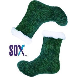 SOX Huissokken 2 PACK 37/42 Unisex met ABS anti slip in fantasie Donkergroen effen met kabel Super Warm gevoerd