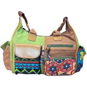 Macha Zak met Multipocket Katoen en leer Crossbody tas Indiase stijl met kleurrijke prints voor vrouwen