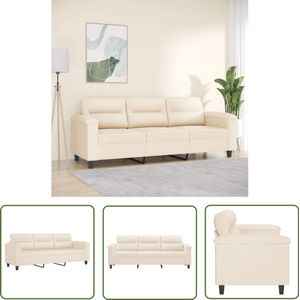 vidaXL Driezitsbank - 180 cm - Microvezelstof - Beige Drie Persoons Bank - Microfiber Bank - Banks Kopen - Salon Meubilair - Lounge Bank