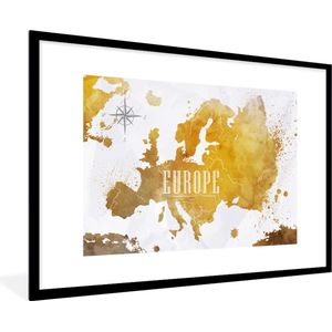 Fotolijst incl. Poster - Wereldkaarten - Europa - Goud - 120x80 cm - Posterlijst