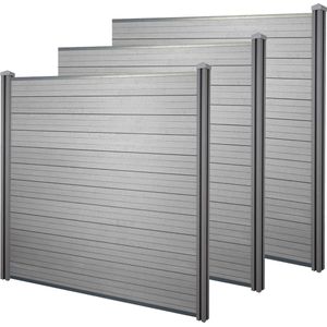 WPC privacyscherm Sarthe, windscherm, WPC palen ~ set van 3, 5,7m grijs