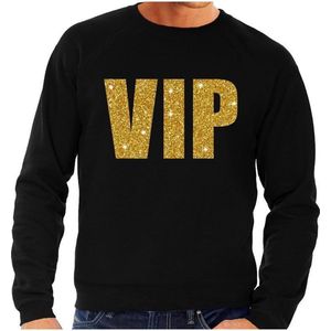 VIP tekst sweater / trui met gouden glitter letters voor heren - Zwart XXL