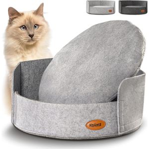 Rond Kattenbed van Duurzaam Vilt - Wasbaar en Antislip - Luxe Comfort voor Katten en Kleine Honden - Lichtgrijs