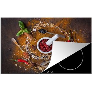 KitchenYeah® Inductie beschermer 78x52 cm - Vijzel - Kruiden - Lepels - Specerijen - Bruin - Peper - Kookplaataccessoires - Afdekplaat voor kookplaat - Inductiebeschermer - Inductiemat - Inductieplaat mat