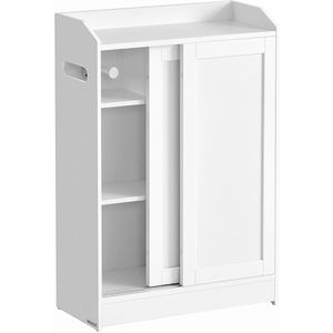 Toiletkast - Toiletmeubel - Badkamerkast - Opbergmeubel - WC Kastje - Met WC Rol Houder - Met Schuifdeur - Wit