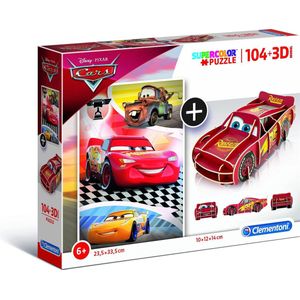 Clementoni - 104-delige Legpuzzel + 3D-model - Cars - Disney, puzzels kinderen