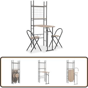 vidaXL Eethoek 3-delig - Inklapbaar - Met Opbergrek Bartafel - Houten Tafel - Metalen Tafel - Eetkamerstoel - Klaptafeltje