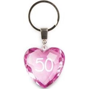 sleutelhanger - 50 jaar - diamant hartvormig roze