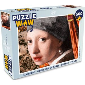Puzzel Schilderij - Meisje met de parel - Oranje - Zwart - Legpuzzel - Puzzel 500 stukjes