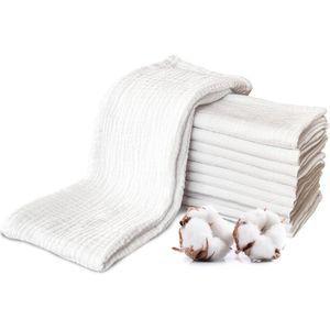 Oeko-Tex 10-delige set, mousseline, stoffen luiers, wit, 30 x 50 cm, absorberende katoenen washandjes, zacht en ademend, voor baby's, premium kwaliteit