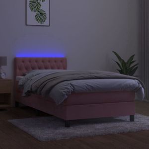 vidaXL Boxspring - LED - Fluweel roze - 100x200 cm Boxspring - Tweepersoonsbed - Velvet Bed - Led Lampje - Slaapcomfort