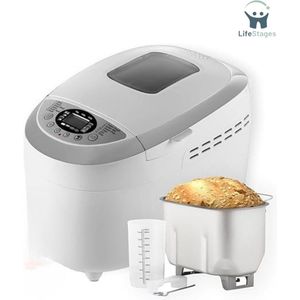 LifeStages - Broodbakmachine - 1250 G - 12 Automatische Programma's - 2 Kneedhaken - Deeg - Jam En Glutenvrij Programma - Bruiningsniveau - Wit