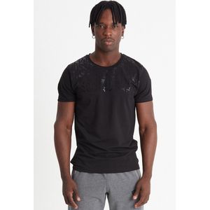 SCR. Shafir T-shirt Heren met Print - Subtiele print - Ronde hals - Regular fit - XXL -Zwart
