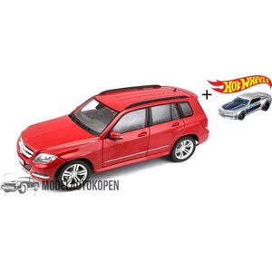 Mercedes-Benz GLK Klasse (Rood) (12 cm) 1/32 Bburago + Hot Wheels Miniatuurauto + 3 Unieke Auto Stickers! - Model auto - Schaalmodel - Modelauto - Miniatuur autos - Speelgoed voor kinderen