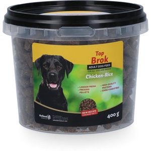 Topbrok Kip & Rijst Geperst - Hondenvoer - Hondenbrokken - Kleine brokjes - Geschikt voor alle honden - 400 Gram