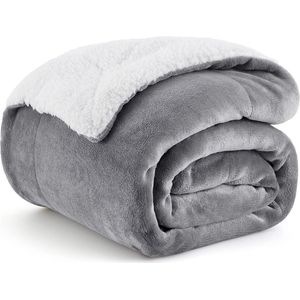 herpa deken fleece microvezel voor bed en bank grijs