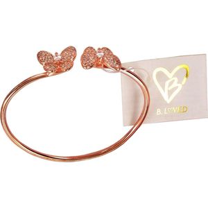 B.loved rosekleurige armband met twee vlinders. Een eigentijds cadeau.