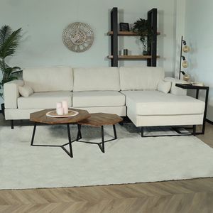 Hoekbank design Darsiono 280cm bank beige ribstof loungebank zowel links als rechts bankstel