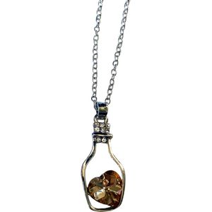 Ketting - Geluksflesje - Oranje - Kristal - Hartje - Geluk