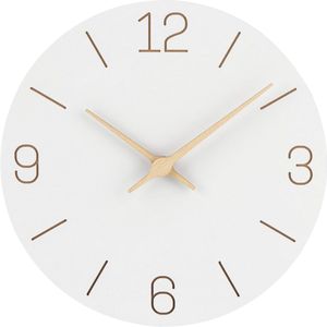 Warminn MDF Houten Wandklok, Niet-tikkend, Stille Moderne 30cm Kwarts Grote Batterijgevoede Wandklok, Gemakkelijk Af te Lezen voor Kamer, Huis, Keuken, Slaapkamer, Kantoor, School (Wit)