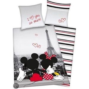 Disney Mickey & Minnie Mouse Paris - Dekbedovertrek - Eenpersoons - 140x200 cm - Grijs / Rood