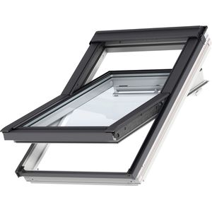 VELUX Dakraam GGL CK01 2070, 55x70cm, centraal scharnierpunt, wit gelakt met dakpan gootstuk (EDW 1000) en waterkerende manchet (BFX)