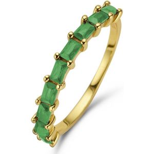 New Bling 9NB-0968-54 Zilveren Ring - Dames - Zirkonia - Baquette - Maat 54 - Groen - Goudkleurig