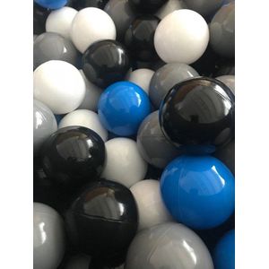 500 ballen 7cm, wit, blauw, grijs, zwart