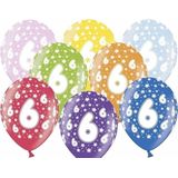 6x stuks verjaardag Ballonnen 6 jaar met sterretjes 30 cm - Feestartikelen/versiering