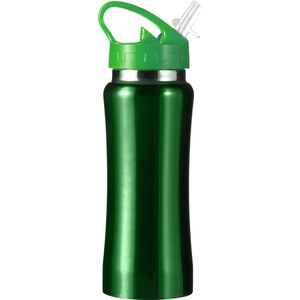 Drinkfles/waterfles 600 ml metallic groen van RVS - Sport bidon waterflessen