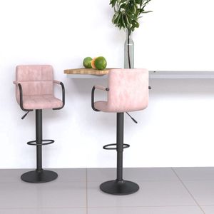 vidaXL Barkrukken - 2 stuks - Fluweel - Roze - Verstelbaar Barstoel - Barkruk - Eetkamerstoel - Stoel - Lounge Stoel