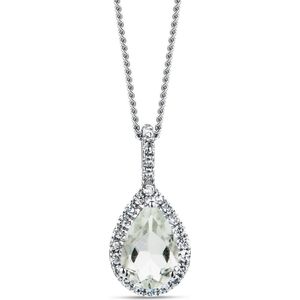 Miore - Groene Amethist en Diamanten Ketting Dames - Conflictvrije Edelstenen - 9 Karaat - Kleur Witgoud - Handgemaakte Hoogwaardige Sieraden