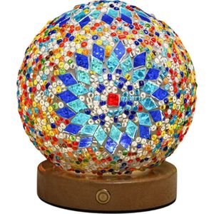 GlobeGoods® - Tafellamp - Lamp - Windlamp - Glas In Lood - Bohemian - Tafellamp - Kleurrijk - Warm licht - Blauw