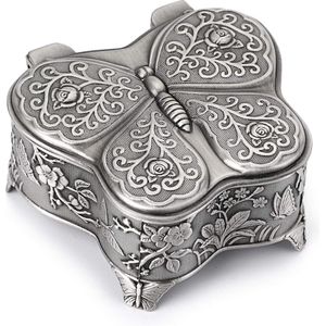 Antieke vlindervormige metalen sieraden opbergdoos voor ringen-kettingen-oorbellen-aandenken