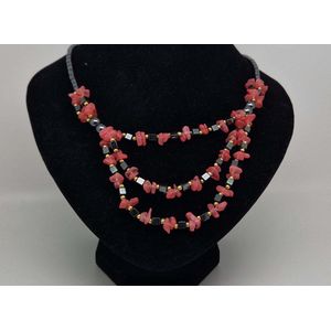 Ketting Natuursteen ""Hematiet"" - Met Roze Groffe Natuursteen en Kleine vierkantjes ""Hematiet"" - 45 cm - Mooie natuurstenen ketting voor dames - Cadeau-idee voor Moederdag en verjaardagen