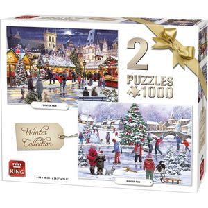 King Puzzels Winter Collection 1000 Stukjes 2 in 1 puzzeldoos speelgoed - Puzzels