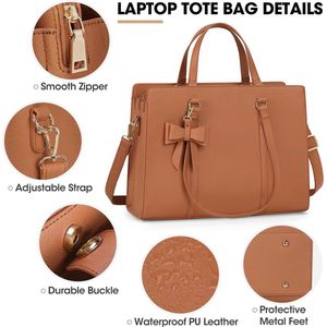 Handtas voor dames, shopper, grote zwarte tas voor dames, laptoptas, 15,6 inch, PU-leer, schoudertas, werktas voor zakelijk, werk, school