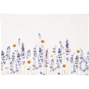 Clayre & Eef Placemats Set van 6 48x33 cm Wit Paars Katoen Rechthoek Lavendel Tafelmat